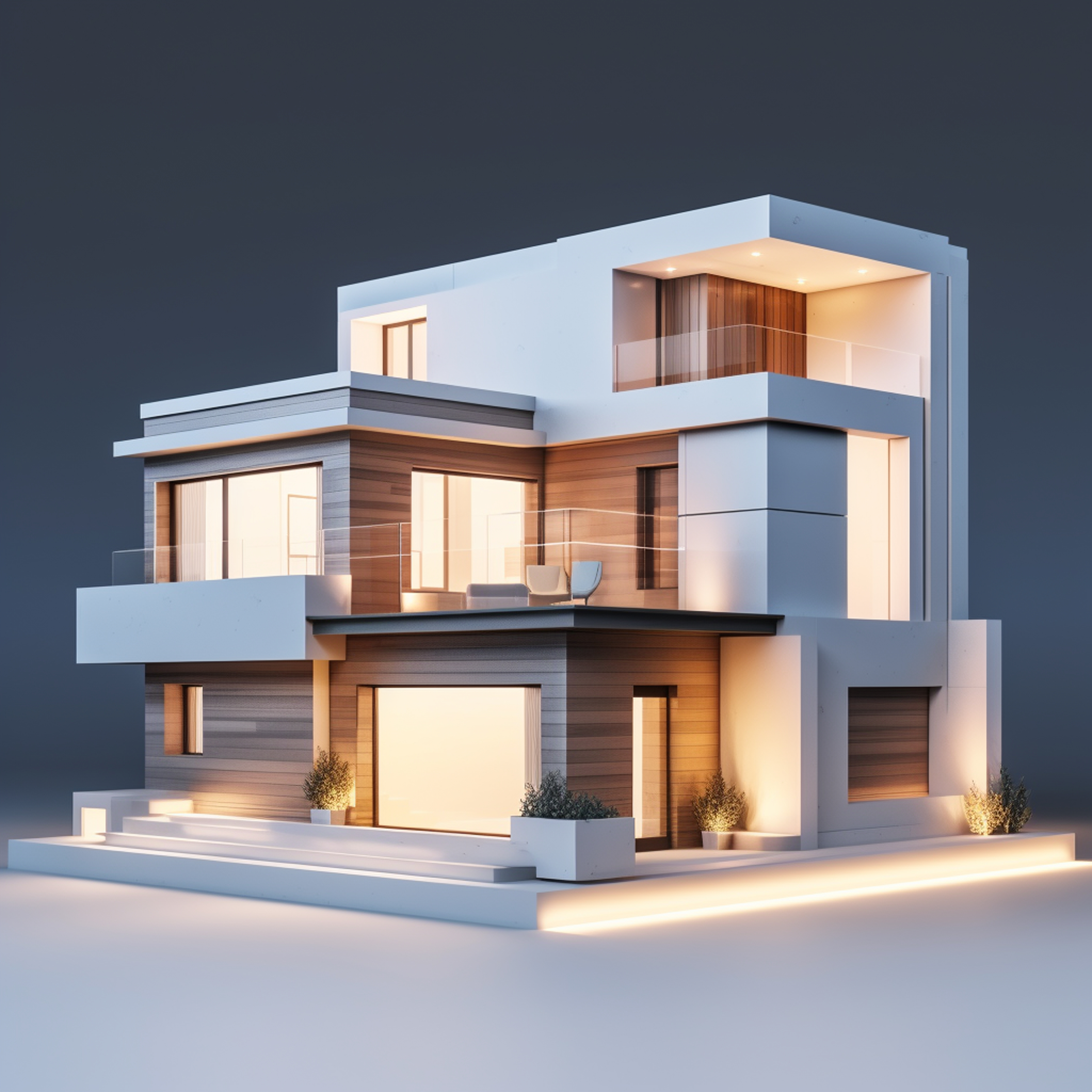 Luxury modern villa with infinity pool at sunset